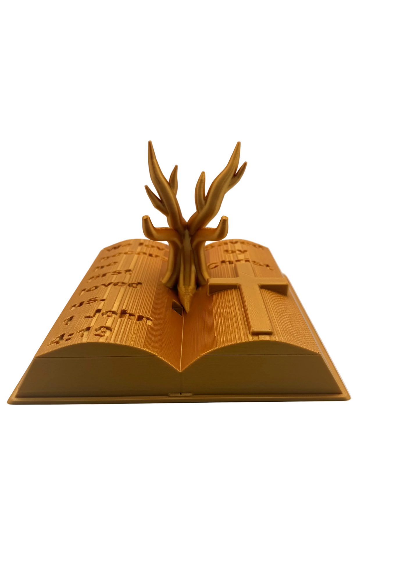 Christian Gift for Men & Women – Bible Verse Phone Stand | 1 John 4:19 | “Saved by Christ” Engraved Cross | Faith Desk Organizer